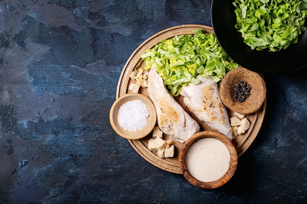 Ingredients for making caesar salad