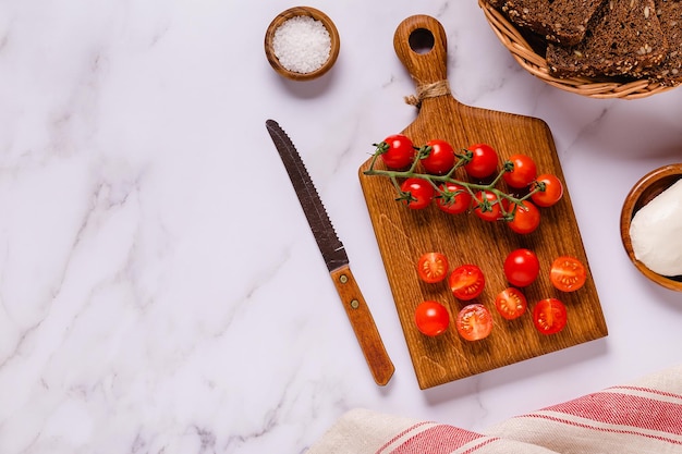 Ingredients for making caprese salad top view