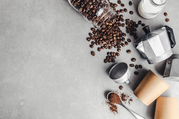 Ingredients for making coffee flat lay