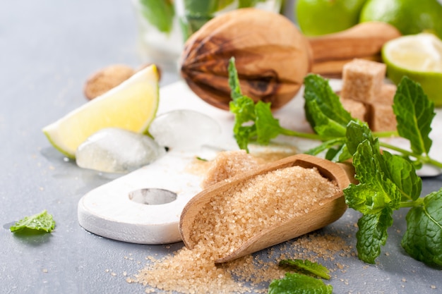 Ingredients for making mojitos.