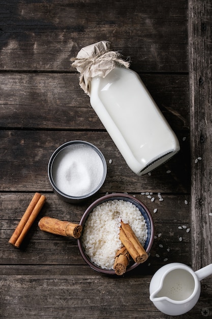 Ingredients for making rice pudding