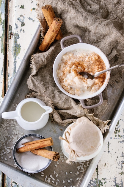 Ingredients for making rice pudding