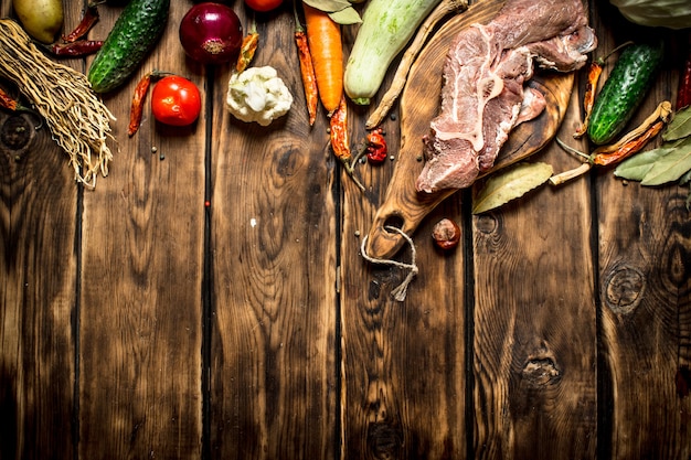 Ingredients for making soup with beef