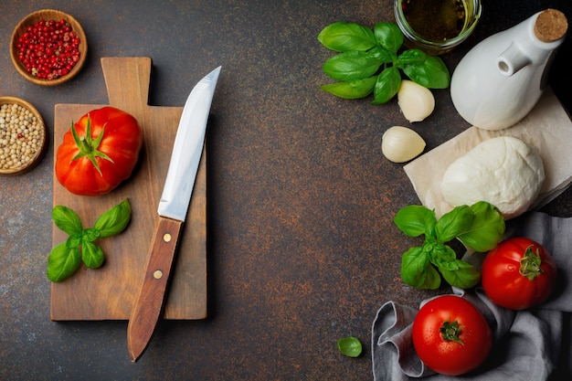 Ingredients for making traditional italian salad caprese