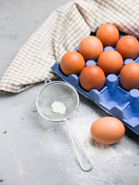 Ingredients for pastries: flour, eggs