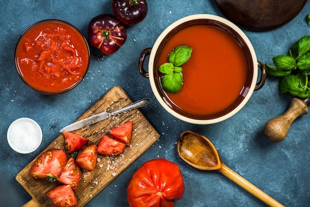 Ingredients for perfect gazpacho or tomato soup