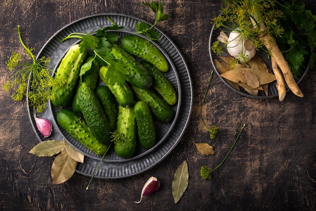 Photo ingredients for pickled or marinated cucumber