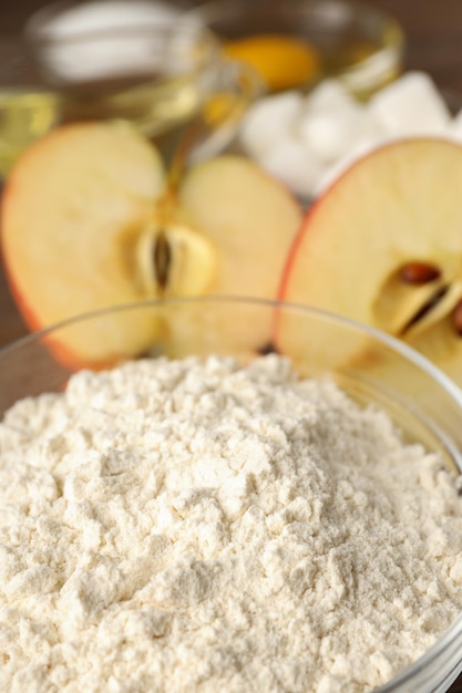 Ingredients for pie or cake cooking, close up