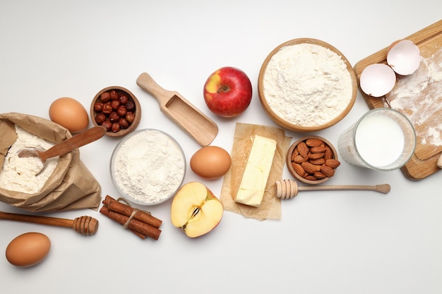 Ingredients for pie or cake cooking on light table