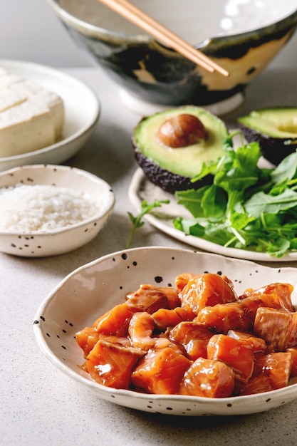 Ingredients for poke bowl