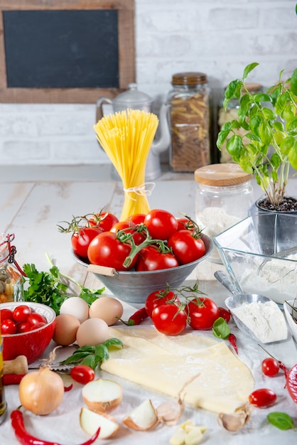 Ingredients for preparation of the delicious pizza