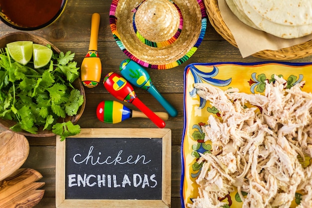 Ingredients for preparing homemade chicken enchiladas.