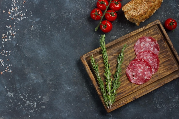 Ingredients for sandwich on wooden board