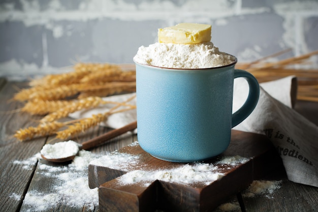 Ingredients and tools for homemade baking 