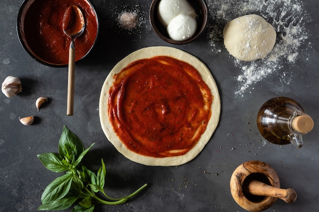 Ingredients for traditional Italian pizza Margherita