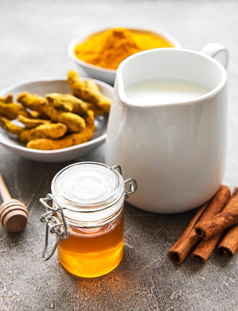 Ingredients for turmeric latte.