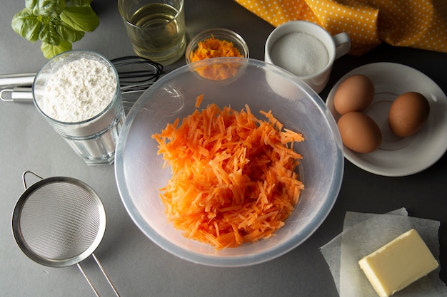 Ingredientsfor carrot cake, pie, muffins or tart.