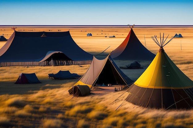 Foto inheems kampement op de open prairies