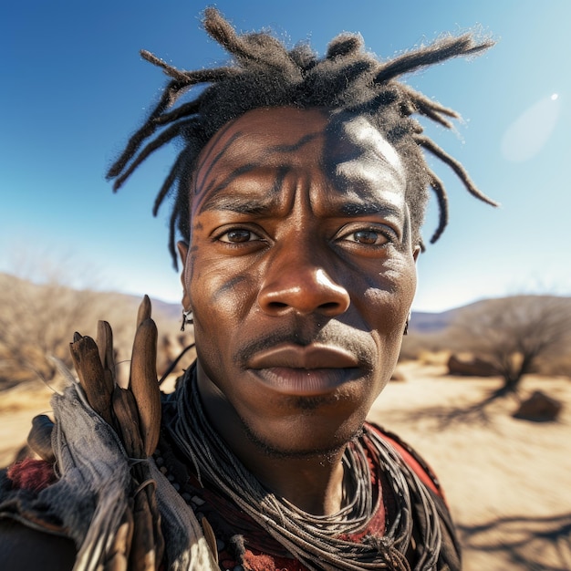 Inheemse man uit Afrika die een selfie maakt