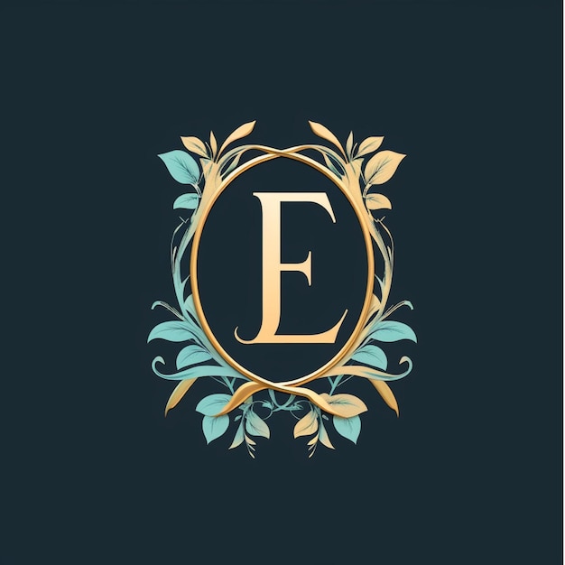 Initial letter E logo with golden laurel wreath and leaves Graceful royal style