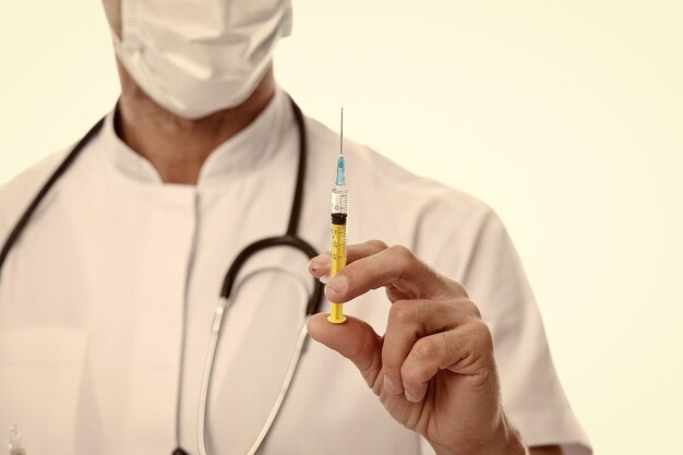 Inject solution syringe for injections selective focus vaccine syringe in hand