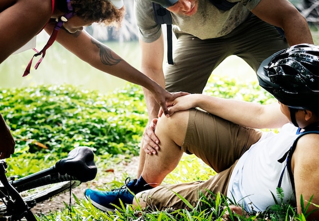 An injured cyclist in the forest