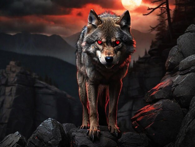 Injured Wolf on Mountain HDR Wallpaper
