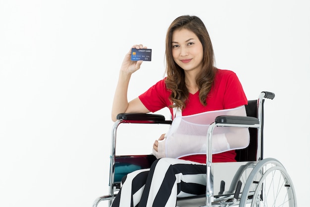 Injured woman with insurance service.