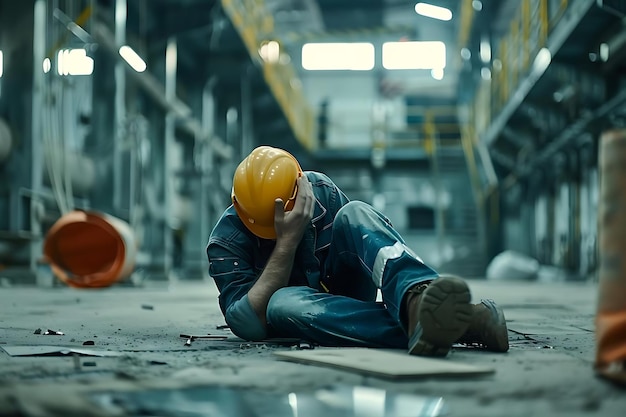 Photo injured worker in industrial setting realistic photo