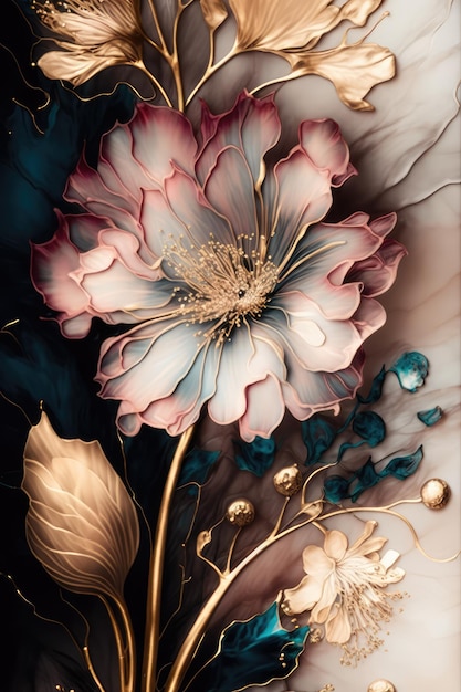 インクと抽象的なアルコール インクの花のテクスチャ背景