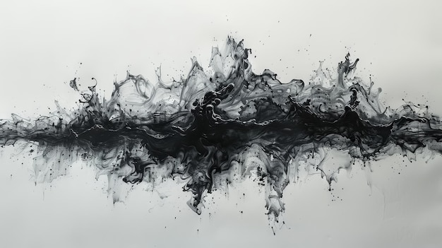 Ink blots on an abstract background Acrylic black and white colors on water