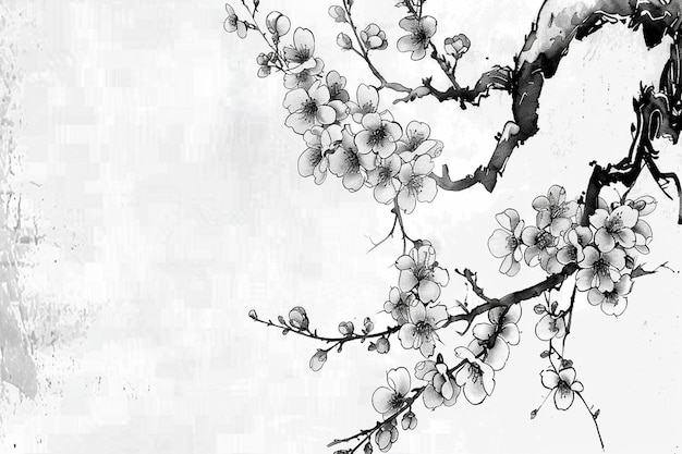 Foto sfondi di rami di fiori di ciliegio in inchiostro
