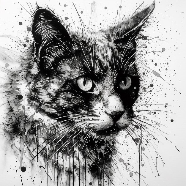 猫のインク絵
