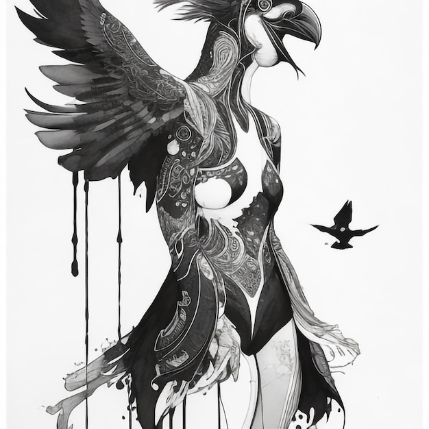 Foto disegno a inchiostro di un profilo laterale di un corvo moden