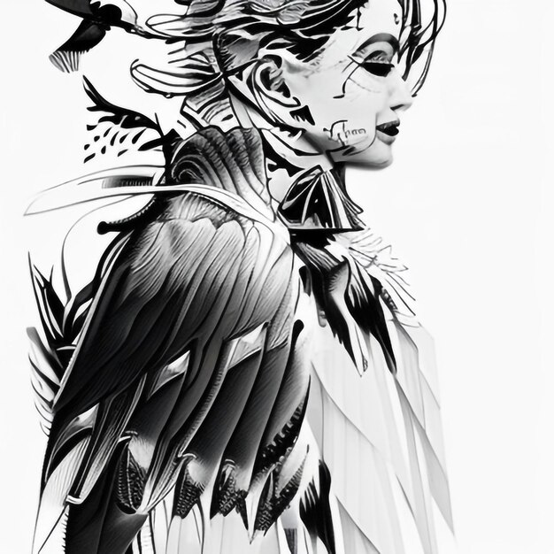 Ink drawing of a raven side profile moden