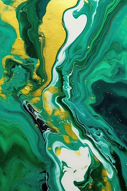 Ink fluid art Green and gold abstract texture