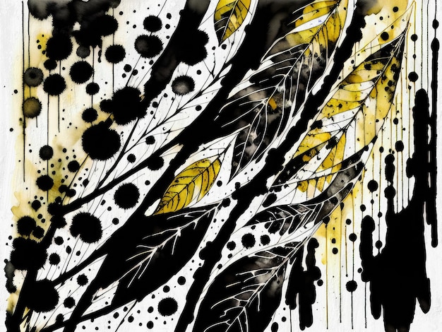 Ink and Gold Floral Painting Artistick Background Pattern