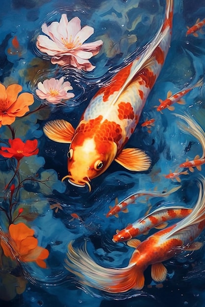 Ink and impasto mixed painting koi fish photography AI Generated Image