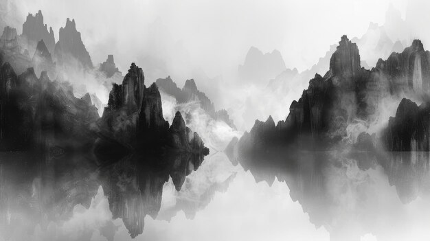 Ink landscape wallpaper with abstract Chinese style Ideal for rugs wallpapers wall art graphic design social media posters gallery walls tshirts and more