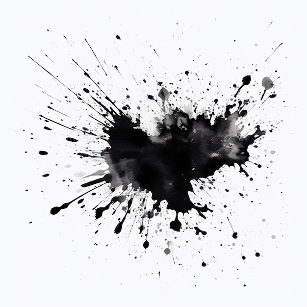 Ink Paint Splatter Zwarte acrylverf spetterde op witte achtergrond splodge van olieverf