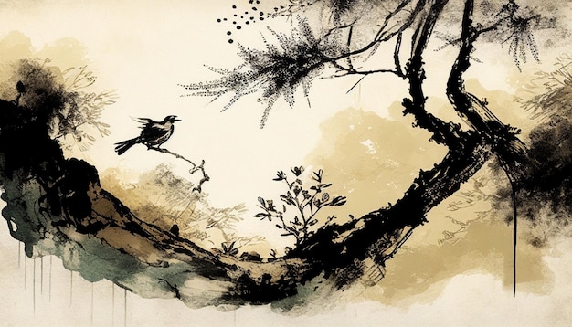 Ink painting Chinese classical Tang poetry style backgroundGenerative AI