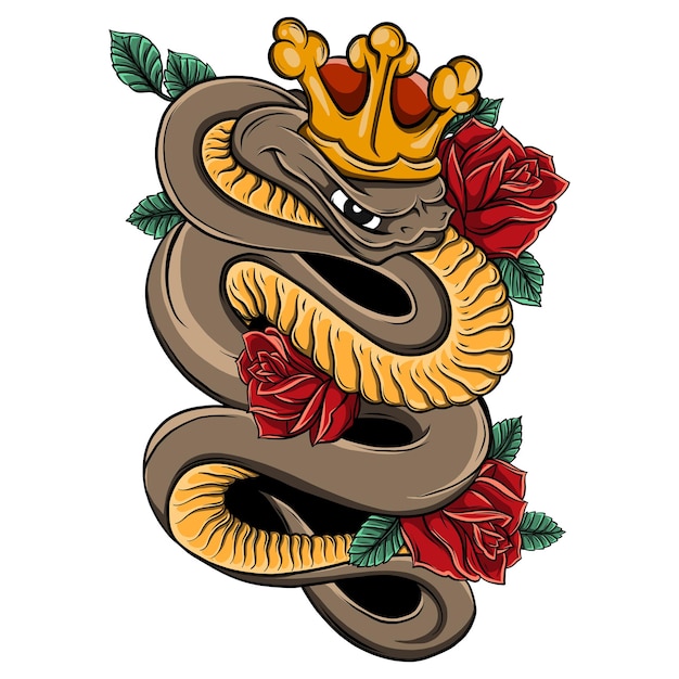 Ink and pen drawing snake and roses