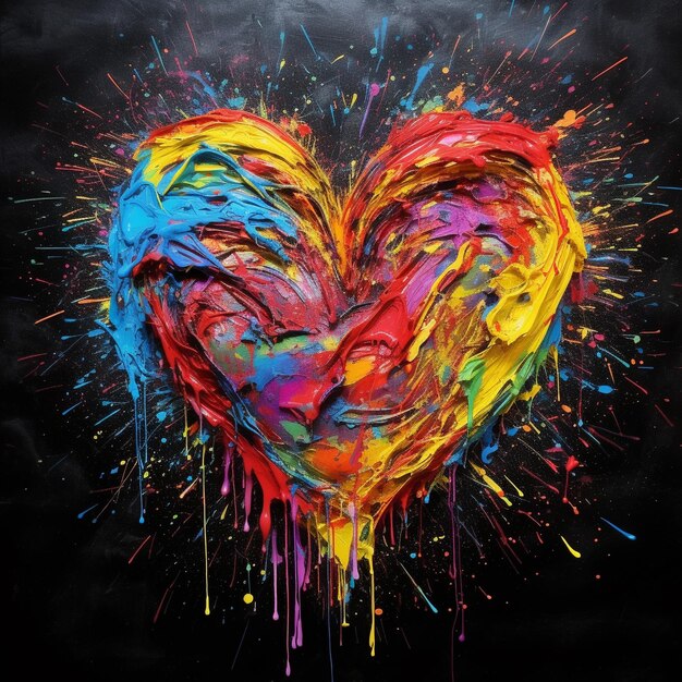 Ink splashes shaping Heart powerful abstract colorful