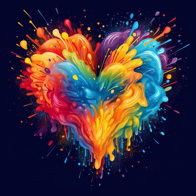 Ink splashes shaping heart powerful abstract colorful