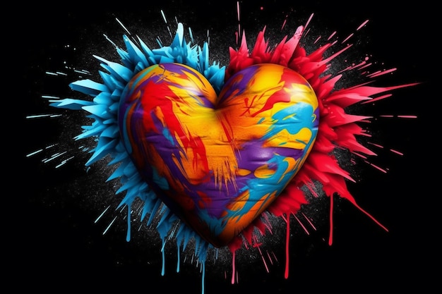 Ink splashes shaping heart powerful abstract colorful