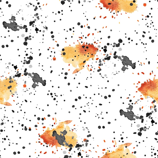 Photo ink splatter and abstract blots watercolor seamless pattern