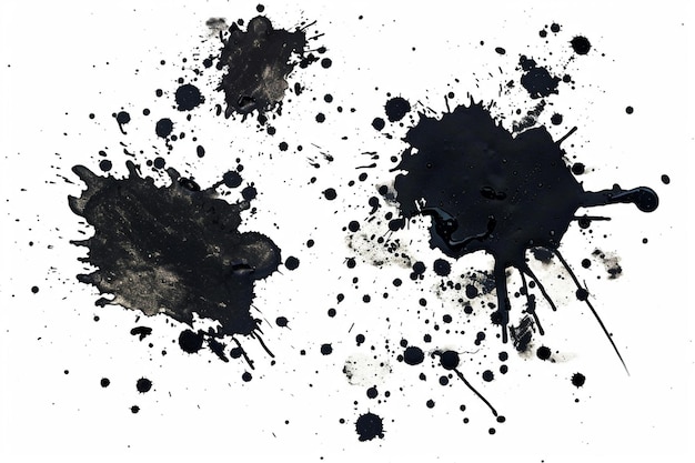 Photo ink stains spills splatters paint smudges and grunge objects isolated on white