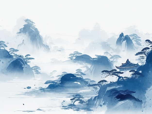 ink style korean background in blue