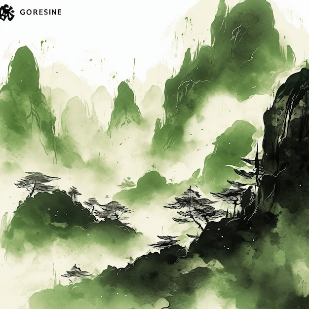 ink style korean background in green