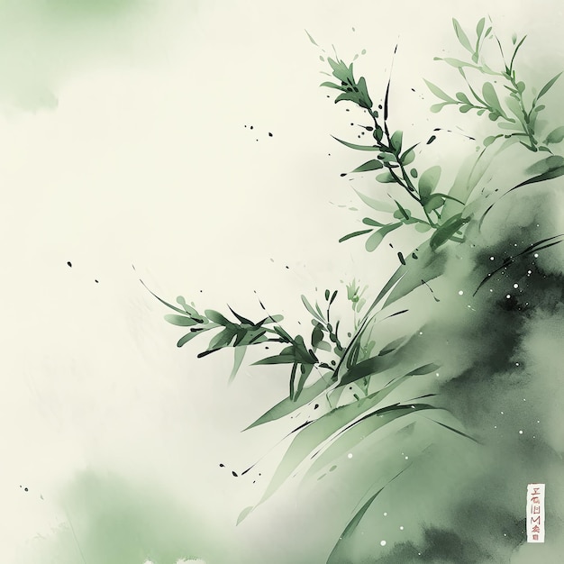 ink style korean background in green